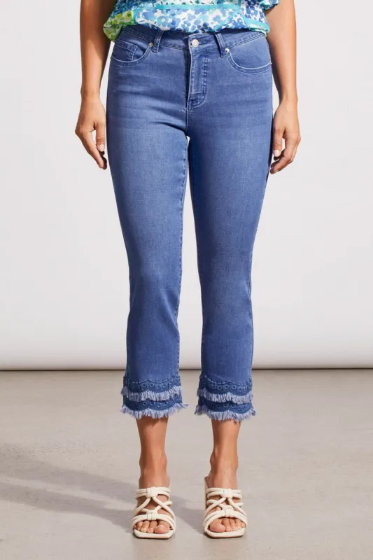 AUDREY STRAIGHT LEG CROP JEANS WITH EMBROIDERED HEM-Seasapphire sold by Tribal