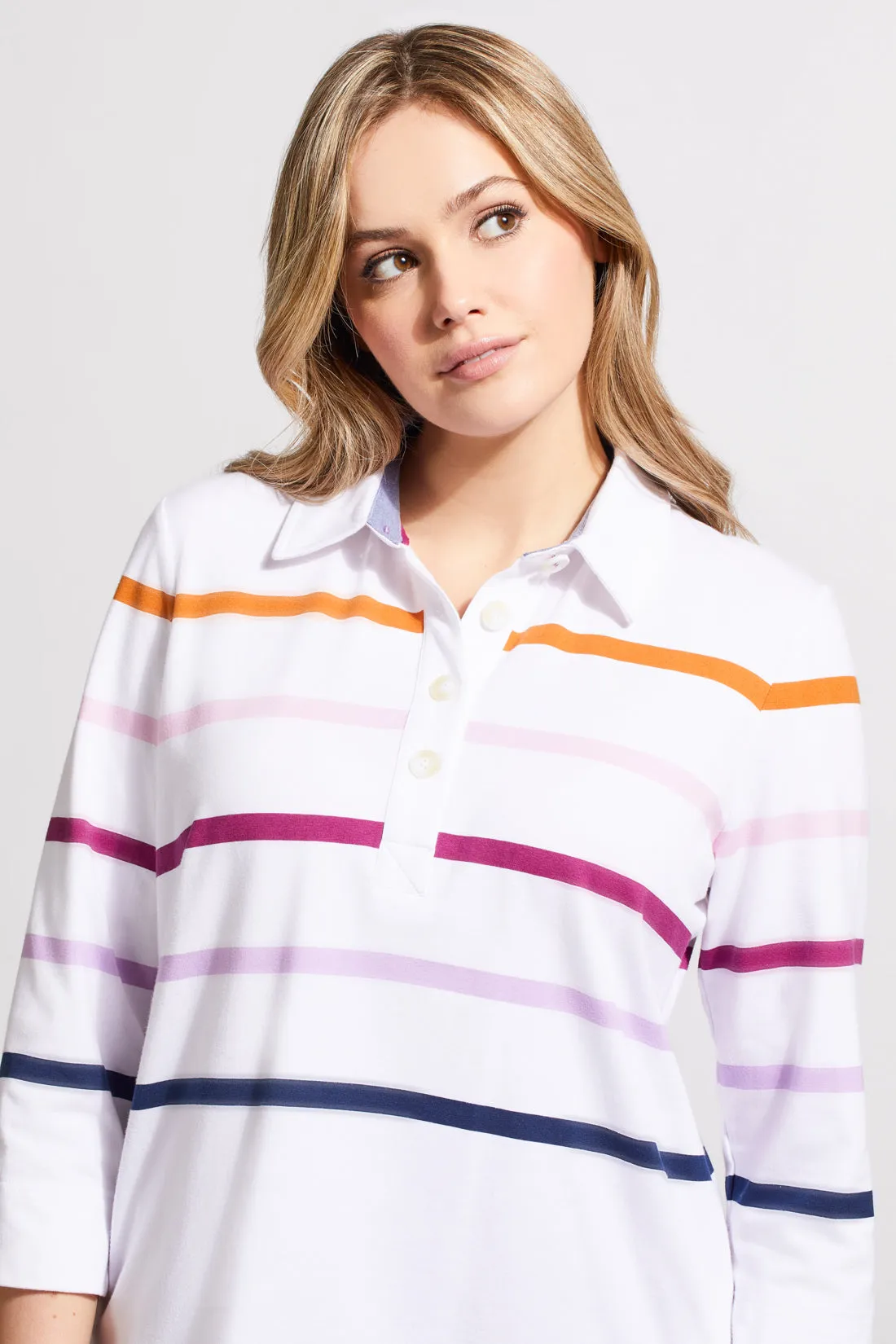 Rugby Stripe Polo With Side Slits-Naval sold by Tribal