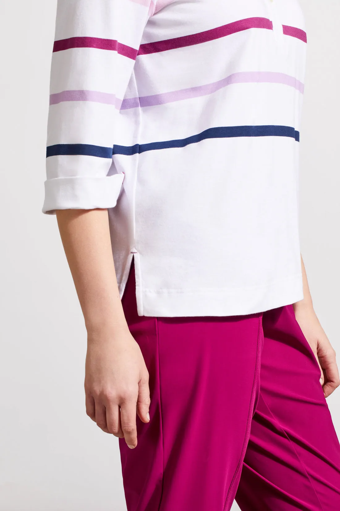 Rugby Stripe Polo With Side Slits-Naval sold by Tribal product image thumbnail 3