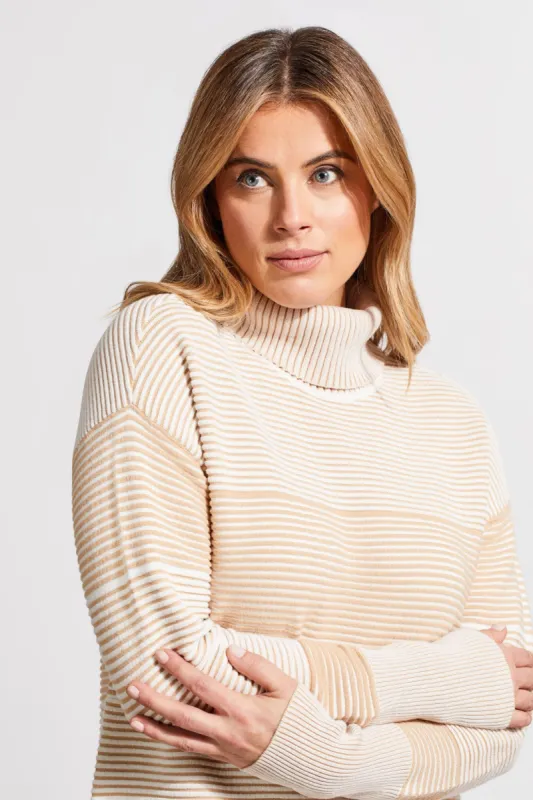 Two-Tone Ottoman Turtleneck Tunic Sweater-Cream sold by Tribal