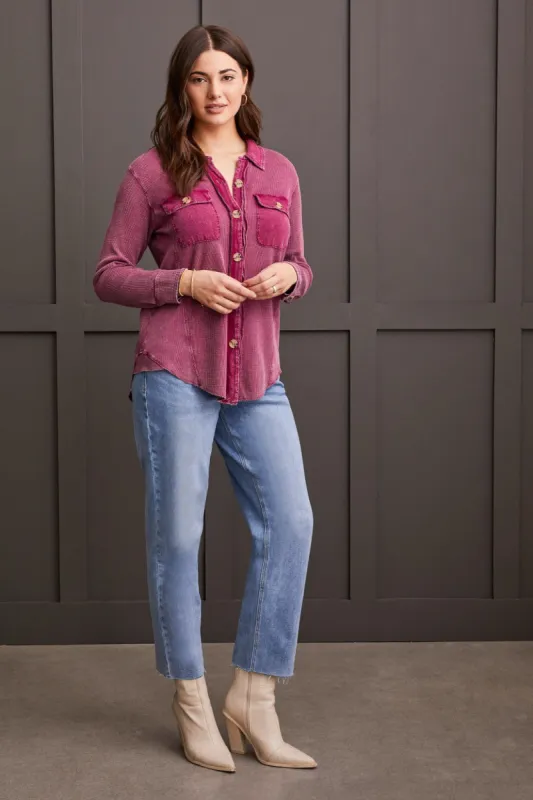 Vintage Wash Cotton Shacket-Port Wine sold by Tribal