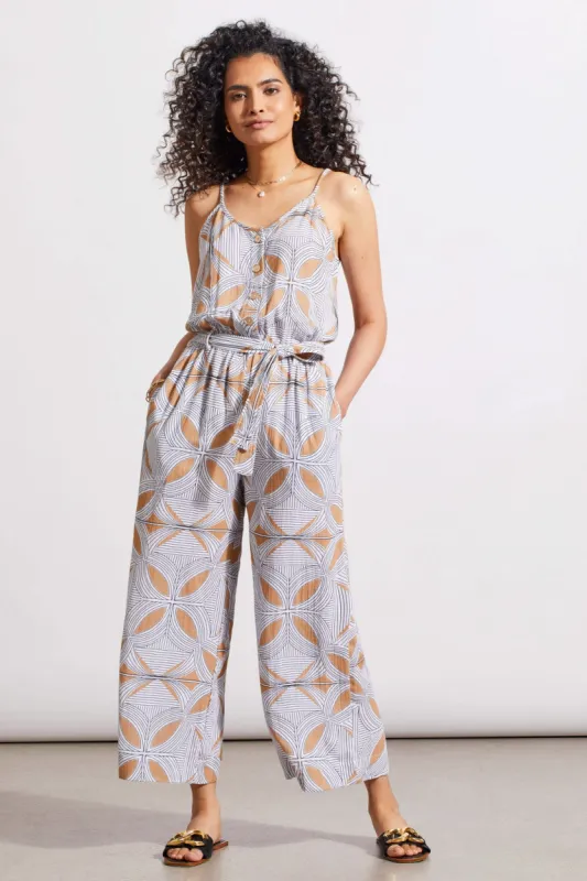 COTTON BUTTON-UP JUMPSUIT WITH SASH-Caramel sold by Tribal