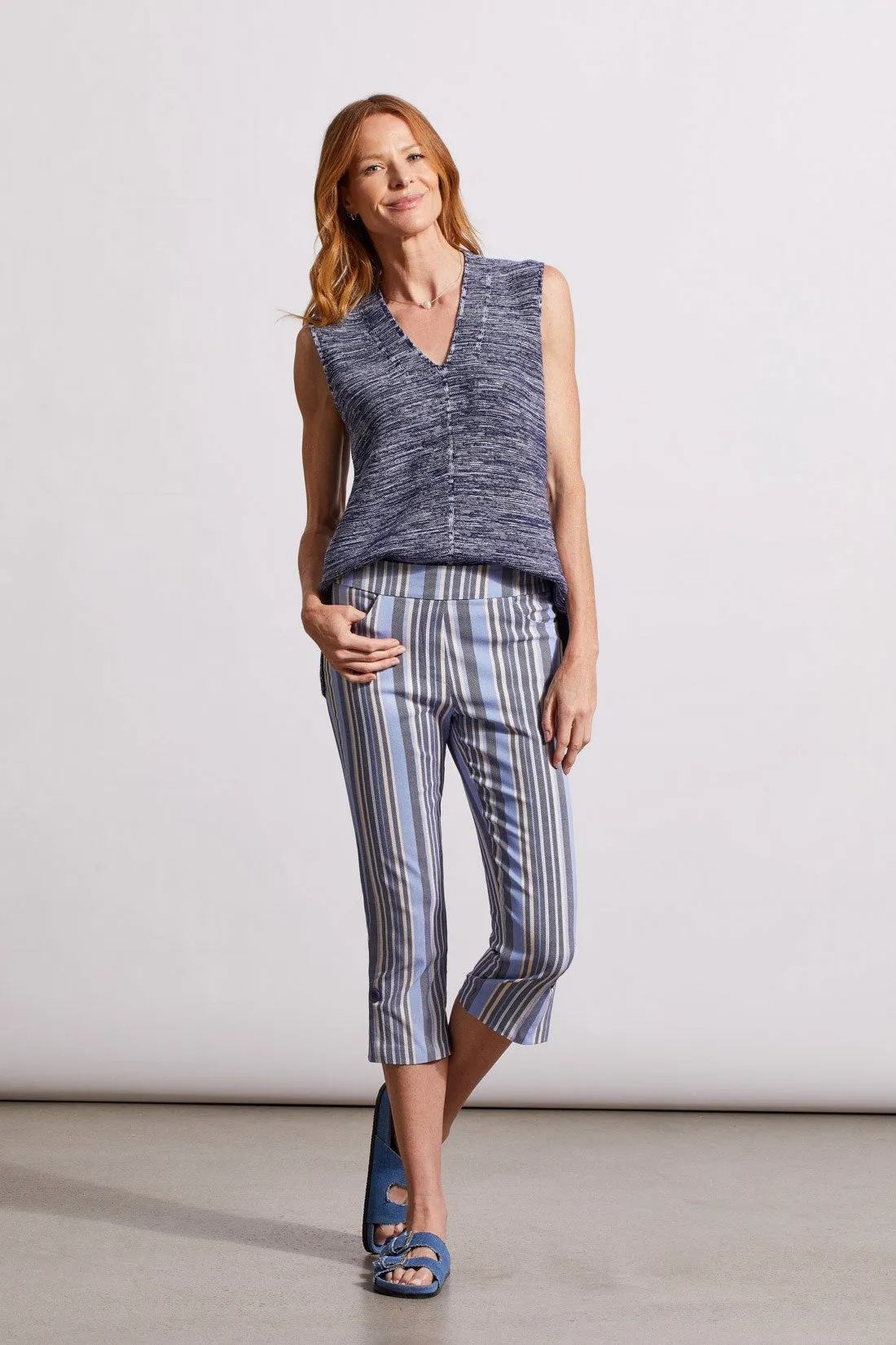 PRINTED PULL-ON STRAIGHT LEG CAPRIS-Jet blue sold by Tribal