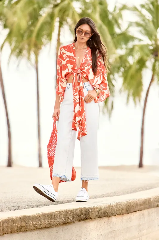 PRINTED KIMONO TOP WITH FRONT TIE-Napali sold by Tribal