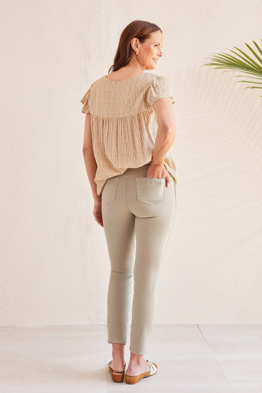 PULL-ON ANKLE PANT WITH FRONT SLIT-Driedsage sold by Tribal product image thumbnail 2