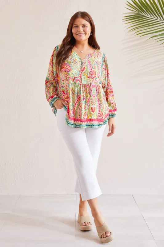 PAISLEY NOTCH NECK TOP-Raspberry sold by Tribal
