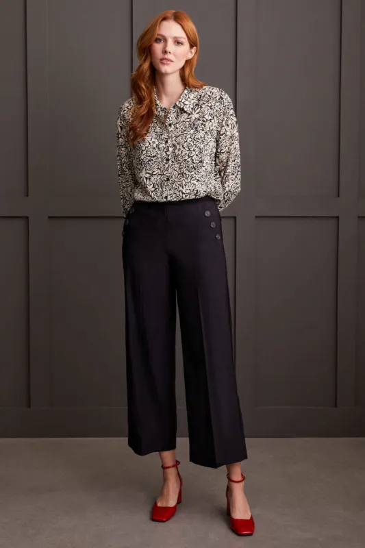 High Waisted Pull-On Palazzo Pants With Button Detail-Black sold by Tribal