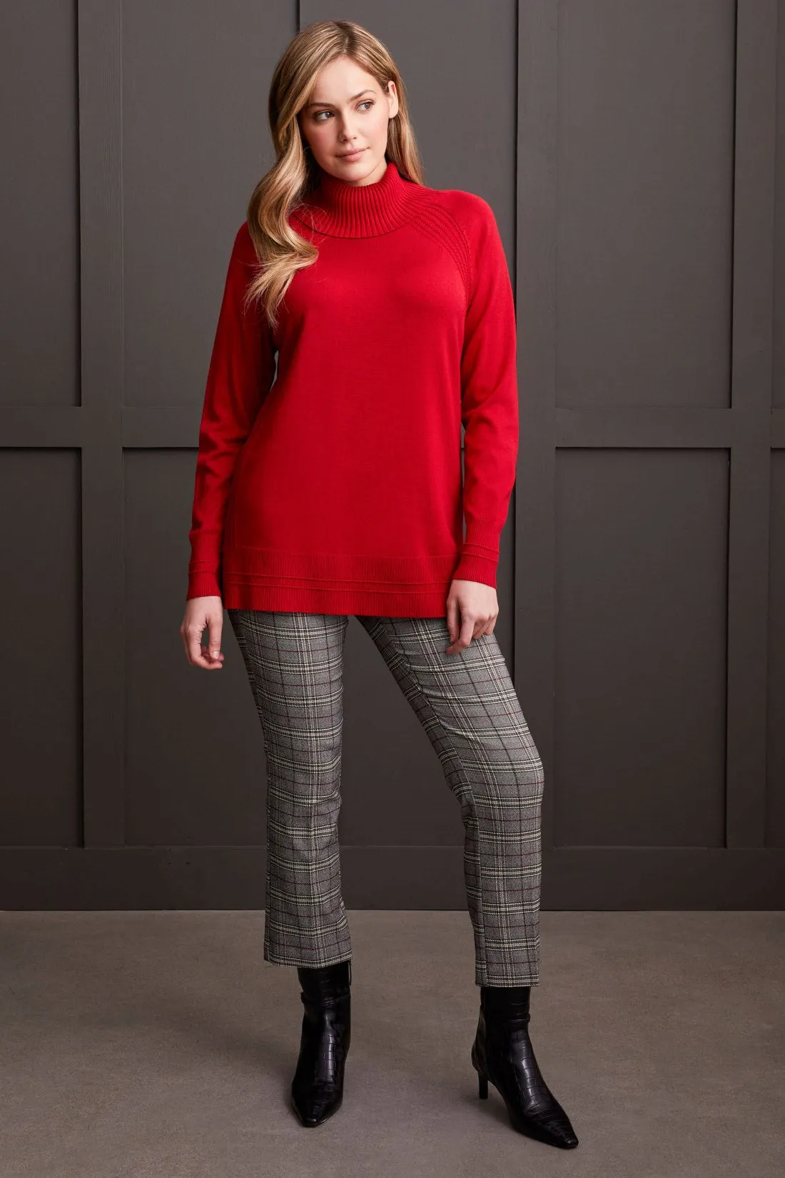 Raglan Sleeve Cowl Neck Sweater With Front Stitch Pattern-Scarlet sold by Tribal