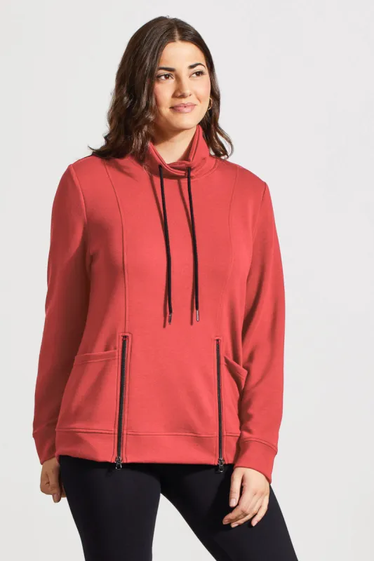 Funnel Neck Top With Pockets-Hot Coral sold by Tribal