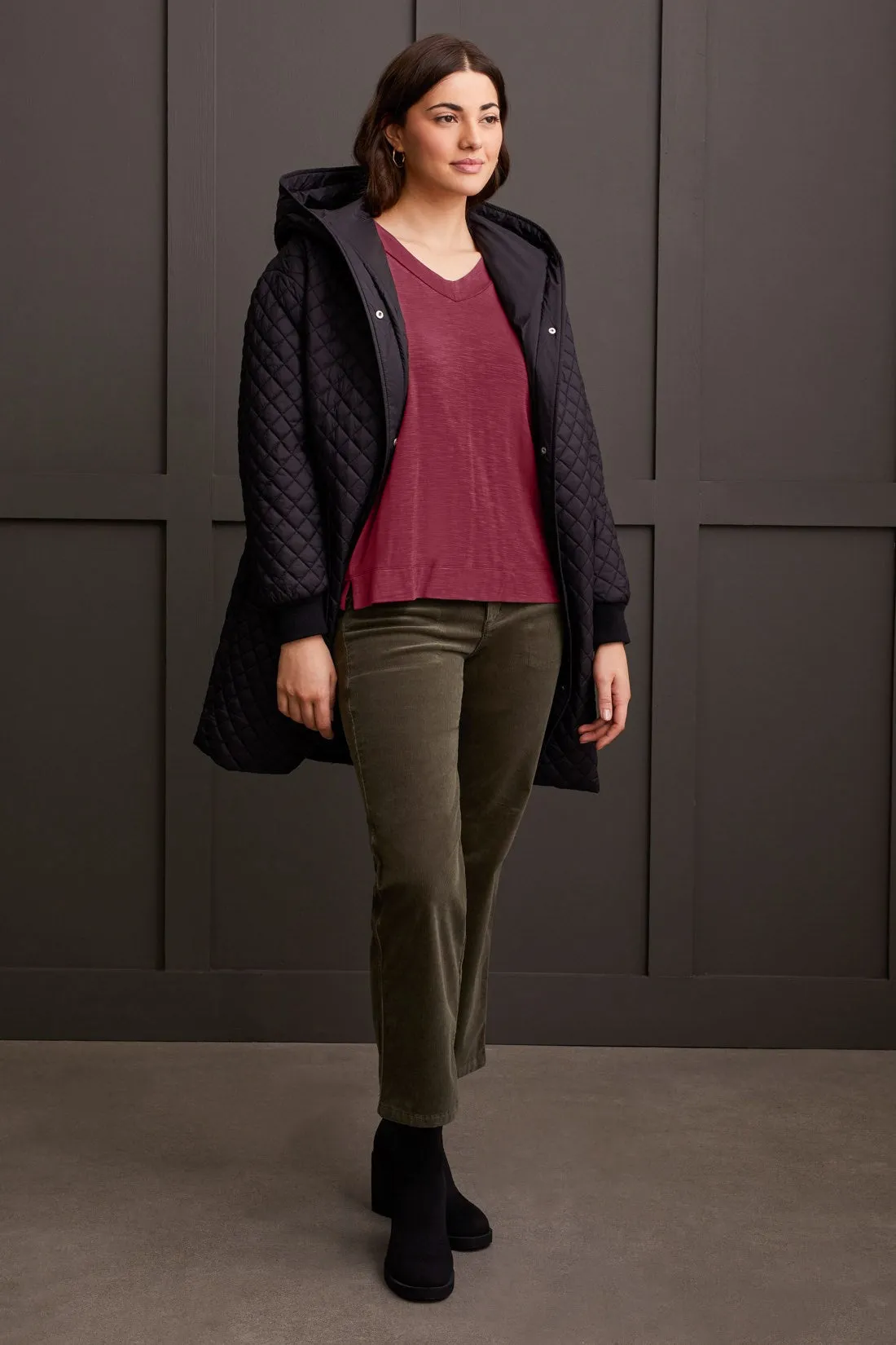 Long-Sleeve V-Neck Top With Side Slits-Bordeaux sold by Tribal product image thumbnail 2