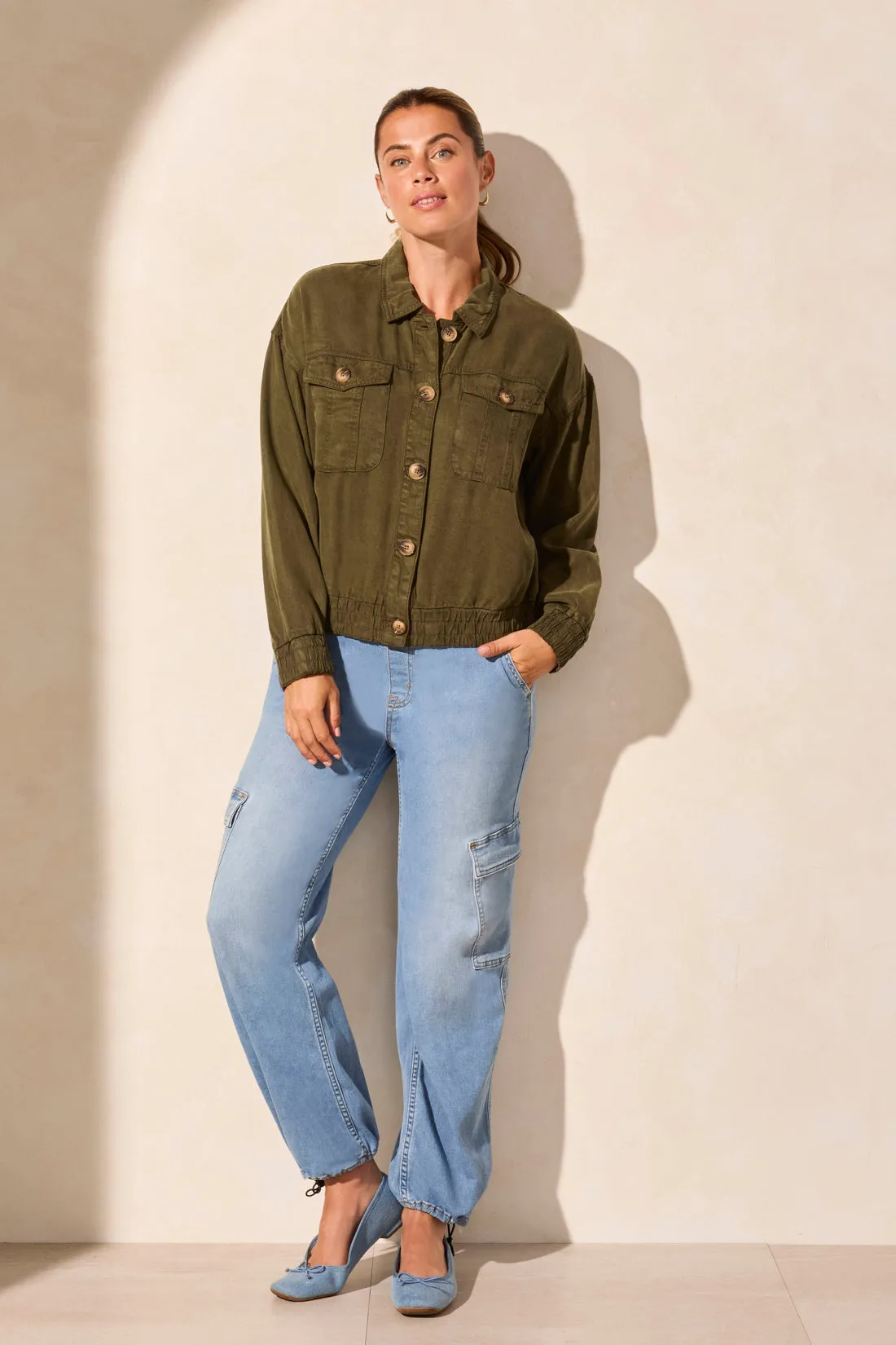 Casual Lyocell Jacket With Elastic Waist-Olive sold by Tribal product image thumbnail 3