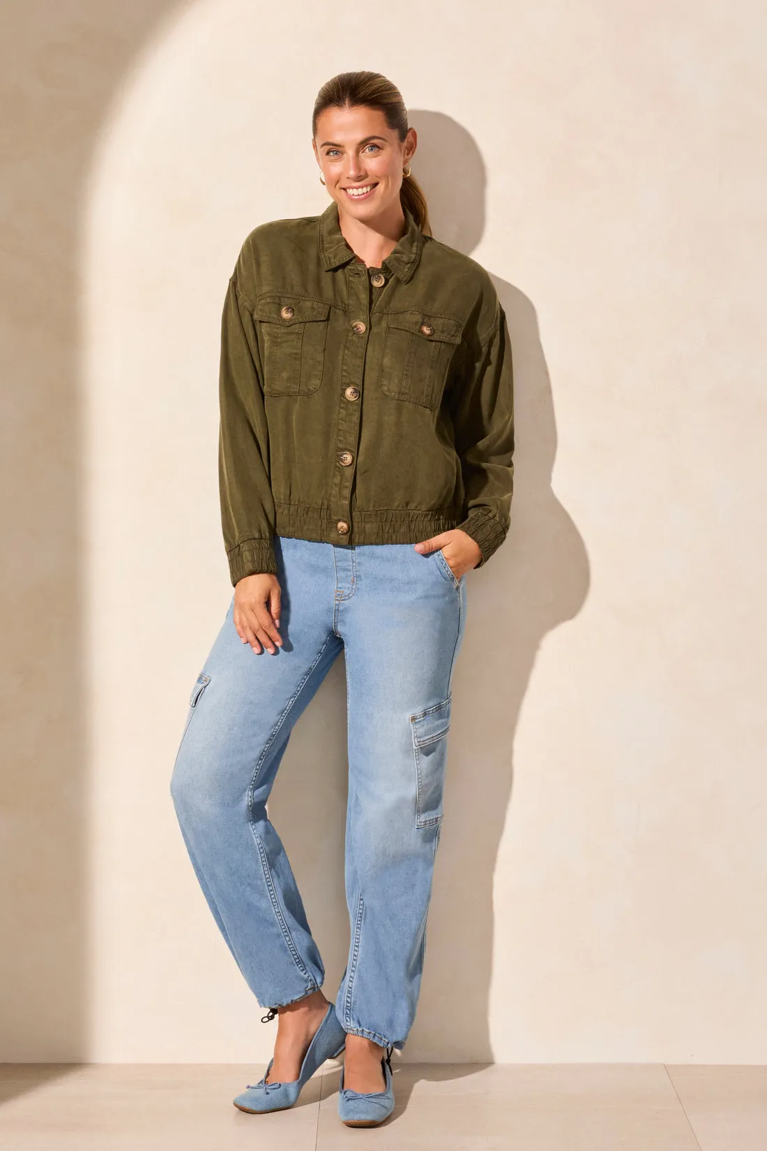 Casual Lyocell Jacket With Elastic Waist-Olive sold by Tribal product image thumbnail 2