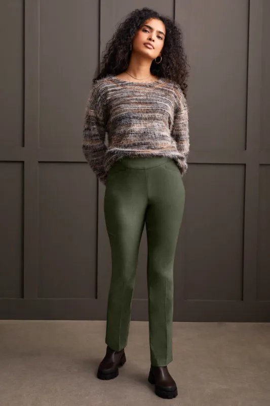 Microflare Flatten It® Pull-On Pants With Back Pockets-Spinach sold by Tribal