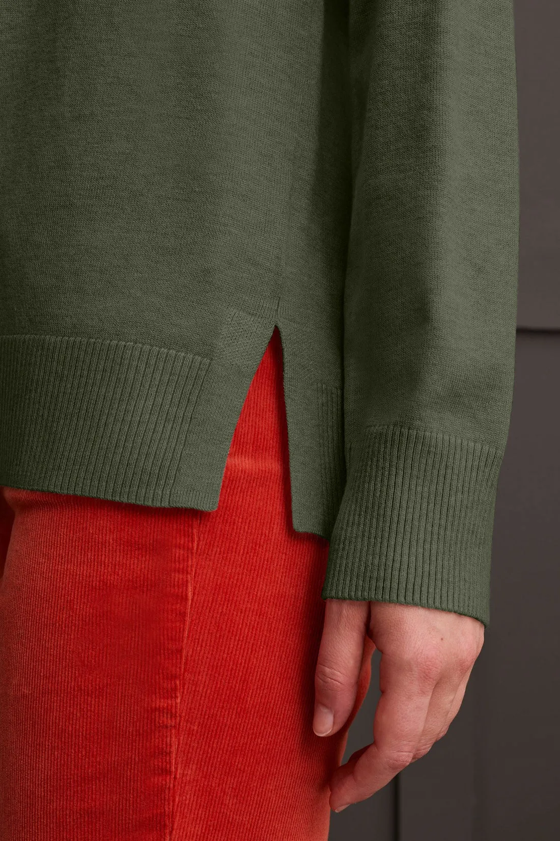 Long Sleeve V-Neck Sweater With Cable Knit Detail-Spinach sold by Tribal product image thumbnail 3