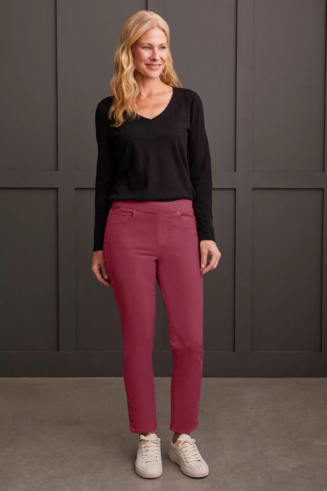 Comfort Stretch Pull-On Ankle Pant-Bordeaux sold by Tribal