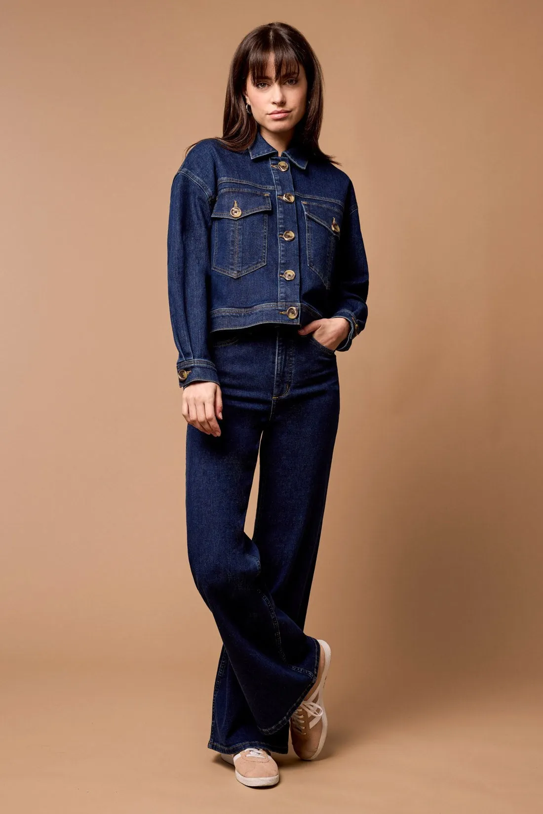 Blue Thread Waist Length Denim Jacket With Oversized Pockets-Dk. Denim sold by Tribal product image thumbnail 2