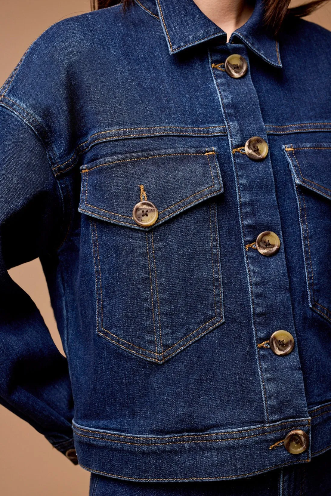 Blue Thread Waist Length Denim Jacket With Oversized Pockets-Dk. Denim sold by Tribal product image thumbnail 3