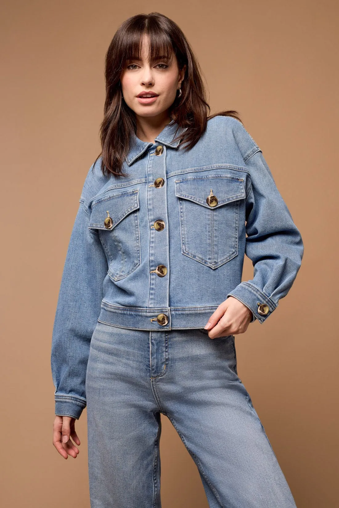 Blue Thread Waist Length Denim Jacket With Oversized Pockets-Med. Denim sold by Tribal
