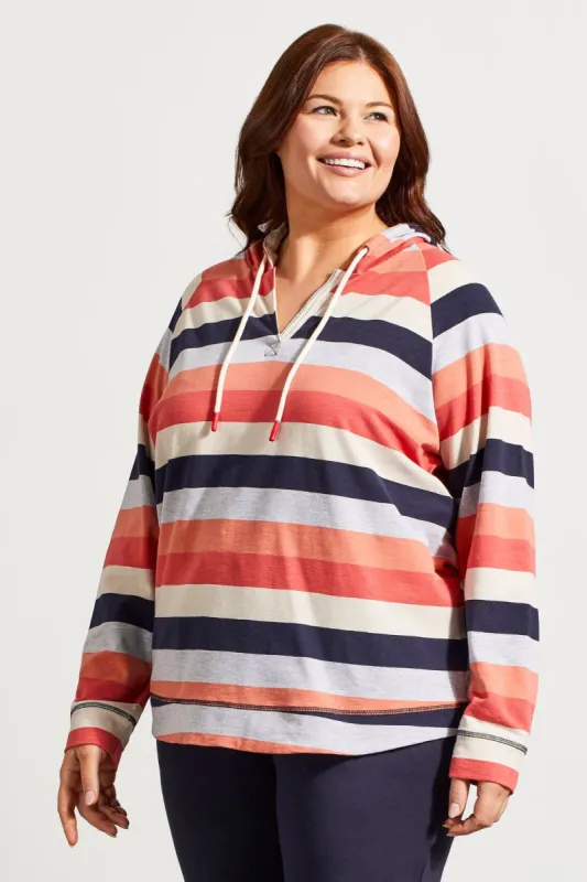 Striped Slub Knit Raglan Hoody-Grenadine sold by Tribal
