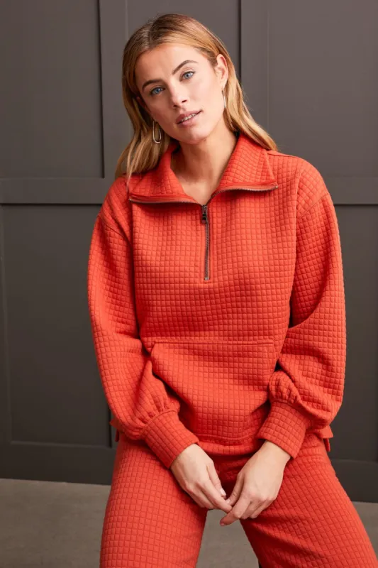 Quilted Kangaroo Pocket Top With Half-Zip-Auburn sold by Tribal