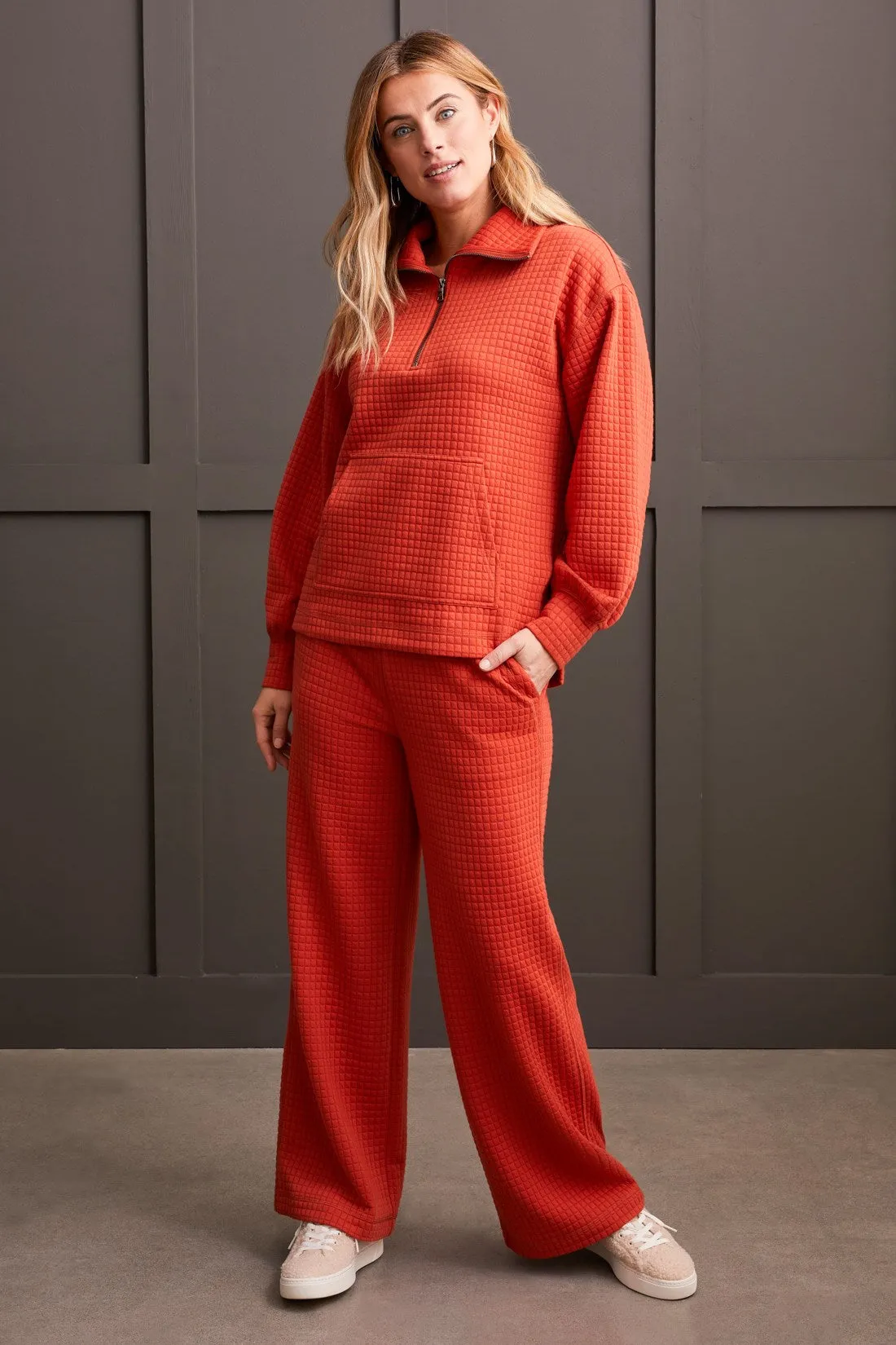 Quilted Kangaroo Pocket Top With Half-Zip-Auburn sold by Tribal product image thumbnail 2