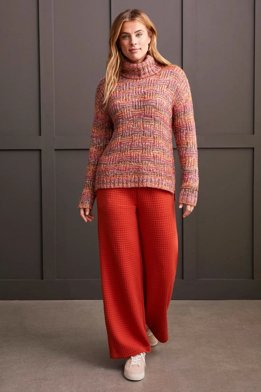 Basketweave Stitch Cowl Neck Sweater-Ginger sold by Tribal