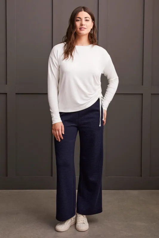 French Terry Crew Neck Top With Side Ruching-Cream sold by Tribal