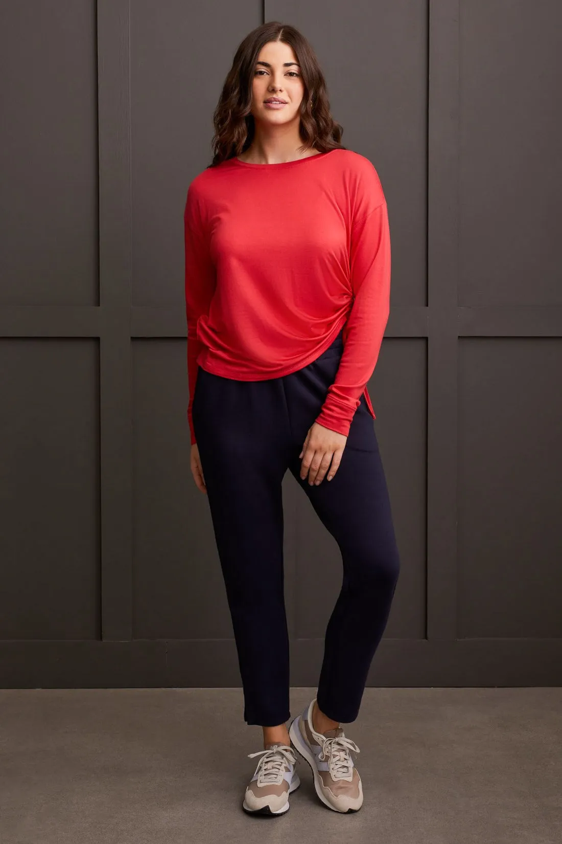 French Terry Crew Neck Top With Side Ruching-Grenadine sold by Tribal