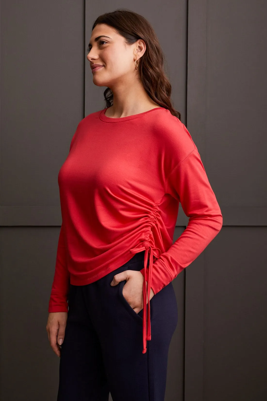 French Terry Crew Neck Top With Side Ruching-Grenadine sold by Tribal product image thumbnail 2