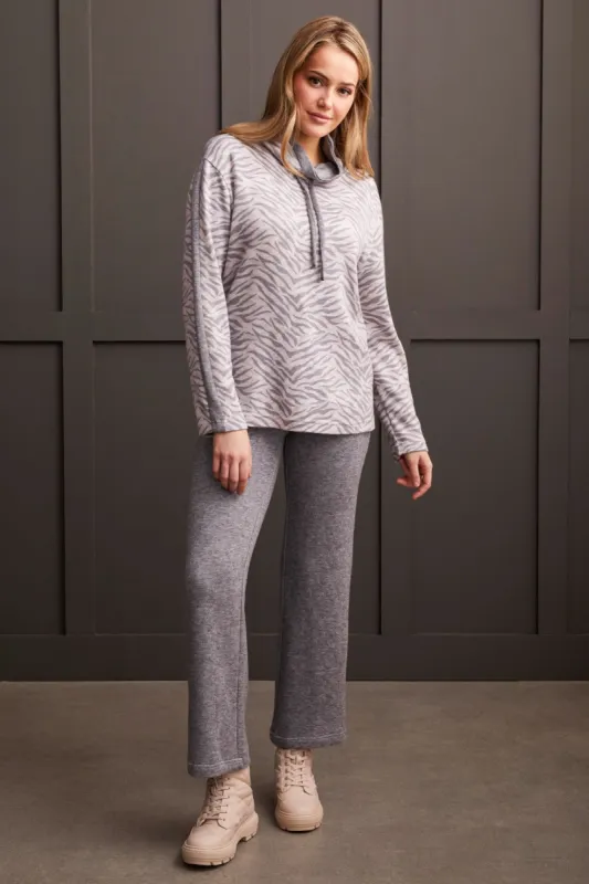 Soft Fuzzy Funnel Neck Top With Drawcord-Cream sold by Tribal