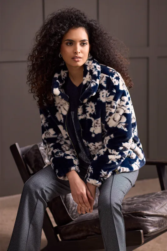 Printed Faux Fur Bomber Jacket-Sapphire sold by Tribal