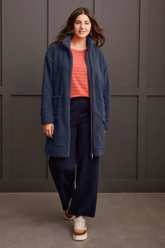 Lightweight Sherpa Coat With Mock Neck Collar-Night Sky sold by Tribal