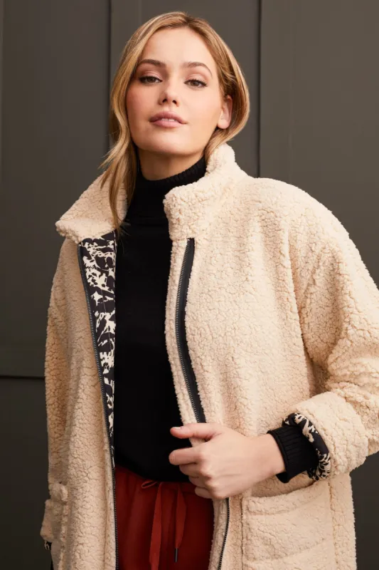 Lightweight Sherpa Coat With Mock Neck Collar-Moonstone sold by Tribal