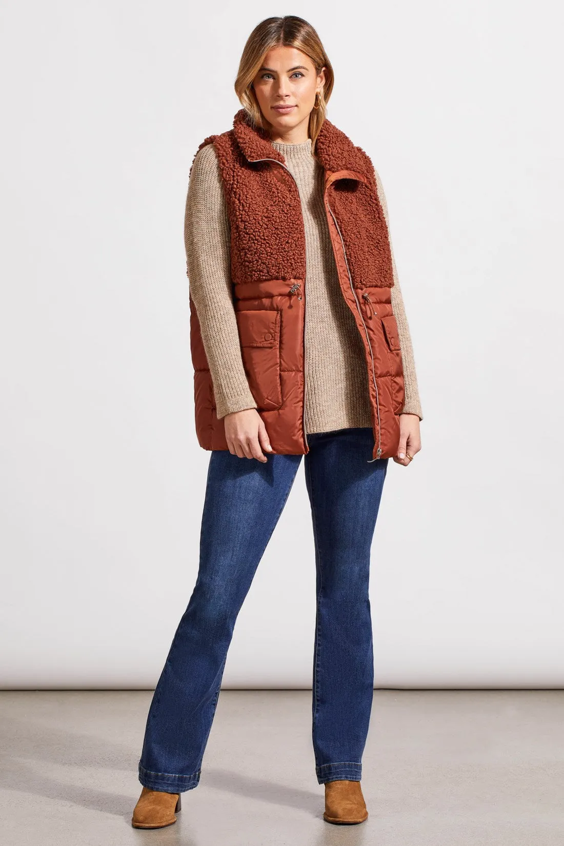 SHERPA AND NYLON COMBO VEST-Marsala sold by Tribal