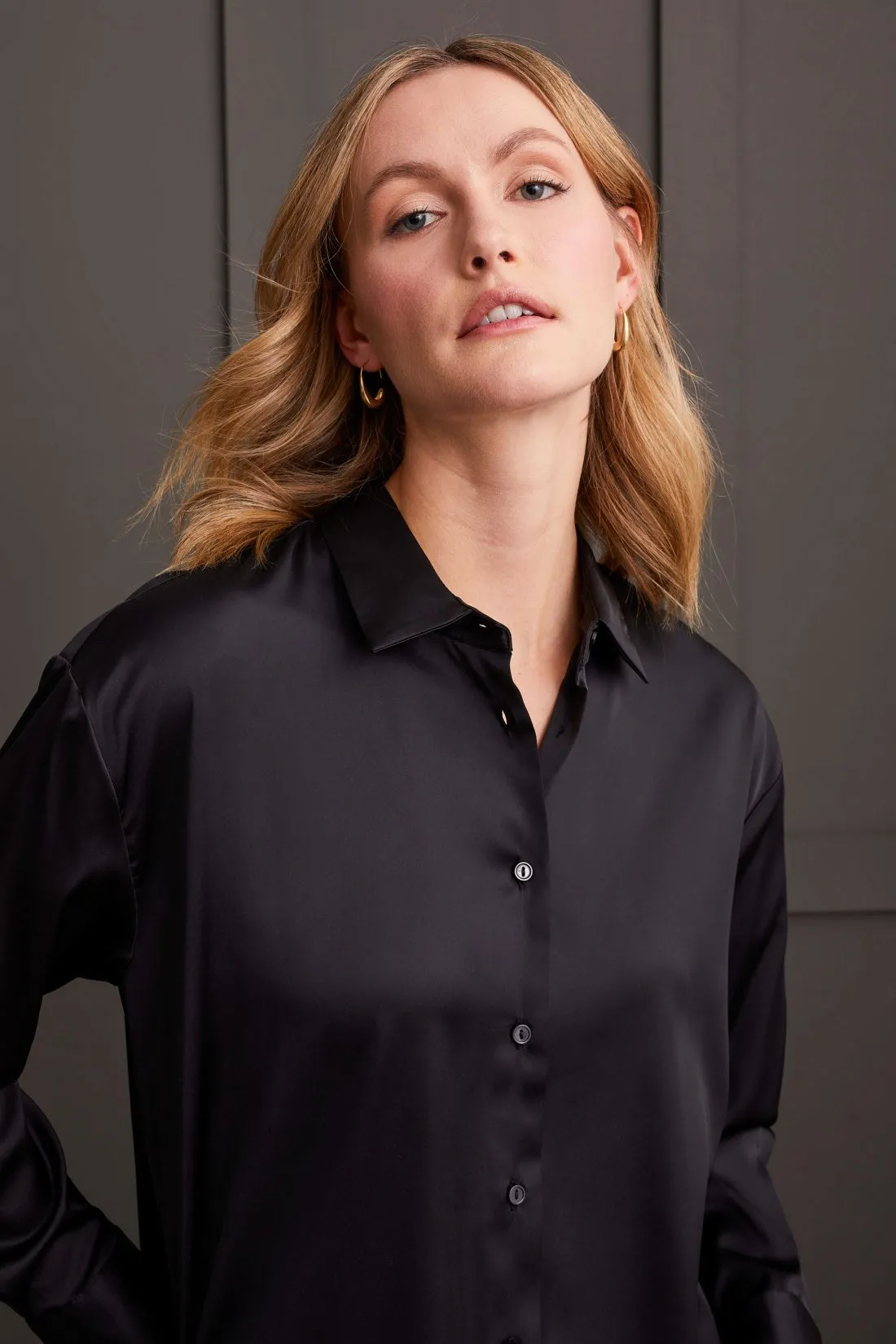 Flowy Satin Button-Up Shirt-Black sold by Tribal product image thumbnail 2