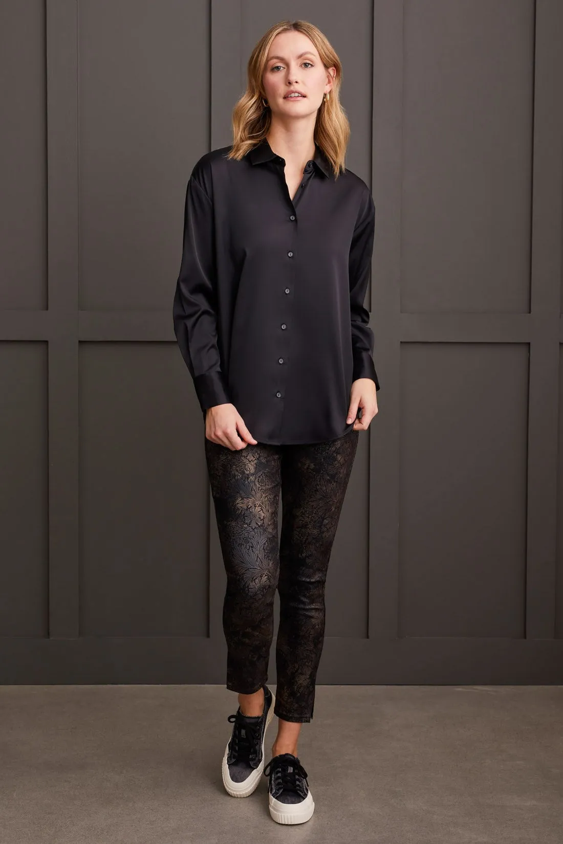 Flowy Satin Button-Up Shirt-Black sold by Tribal