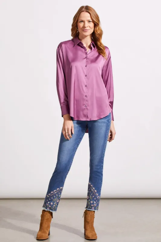 Flowy Satin Button-Up Shirt-Grape sold by Tribal