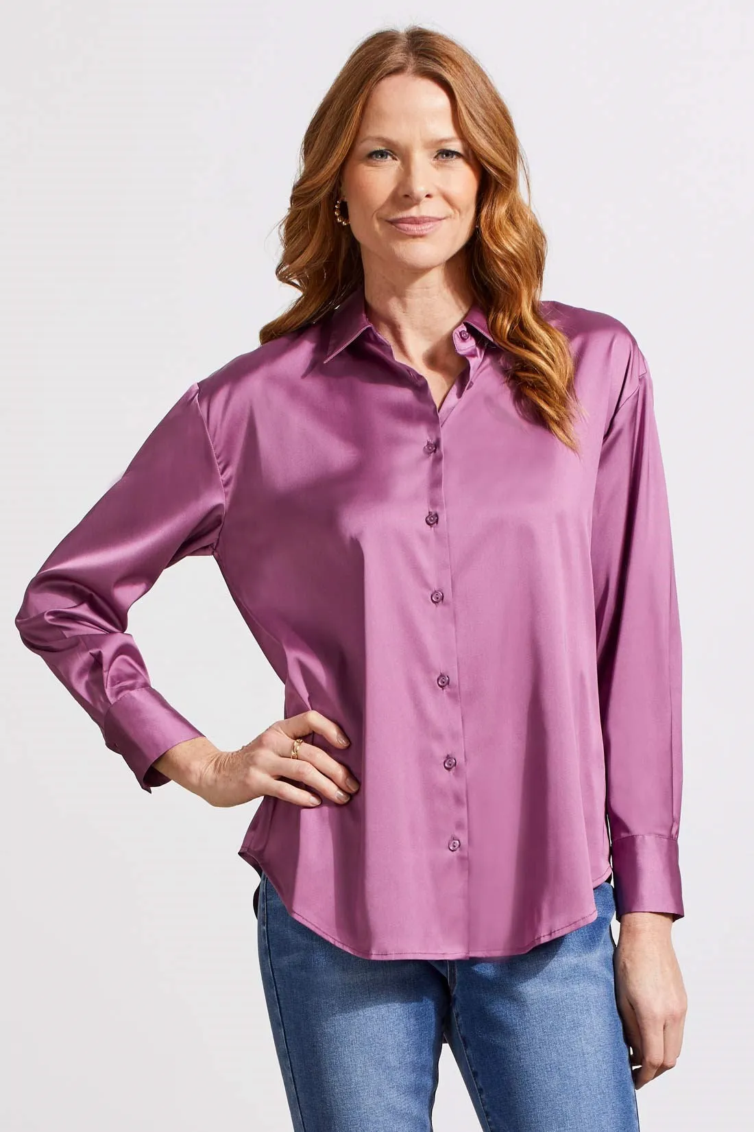 Flowy Satin Button-Up Shirt-Grape sold by Tribal product image thumbnail 3