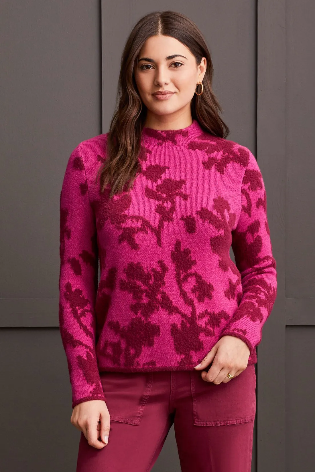 Fuzzy Double-Knit Mock Neck Sweater-Port Wine sold by Tribal