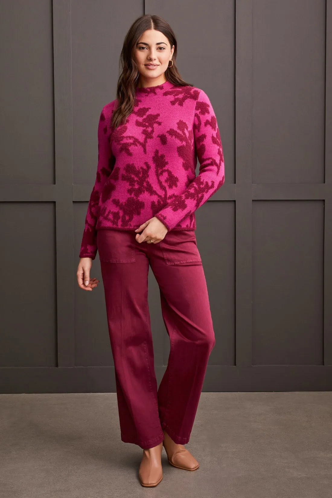 Fuzzy Double-Knit Mock Neck Sweater-Port Wine sold by Tribal product image thumbnail 2