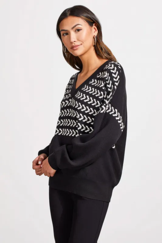 V-Neck Intarsia Sweater-Black sold by Tribal