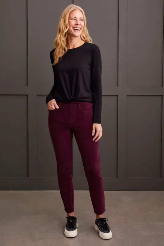 Micro Cord Audrey Pull-On Slim Ankle Pants-Raisin sold by Tribal