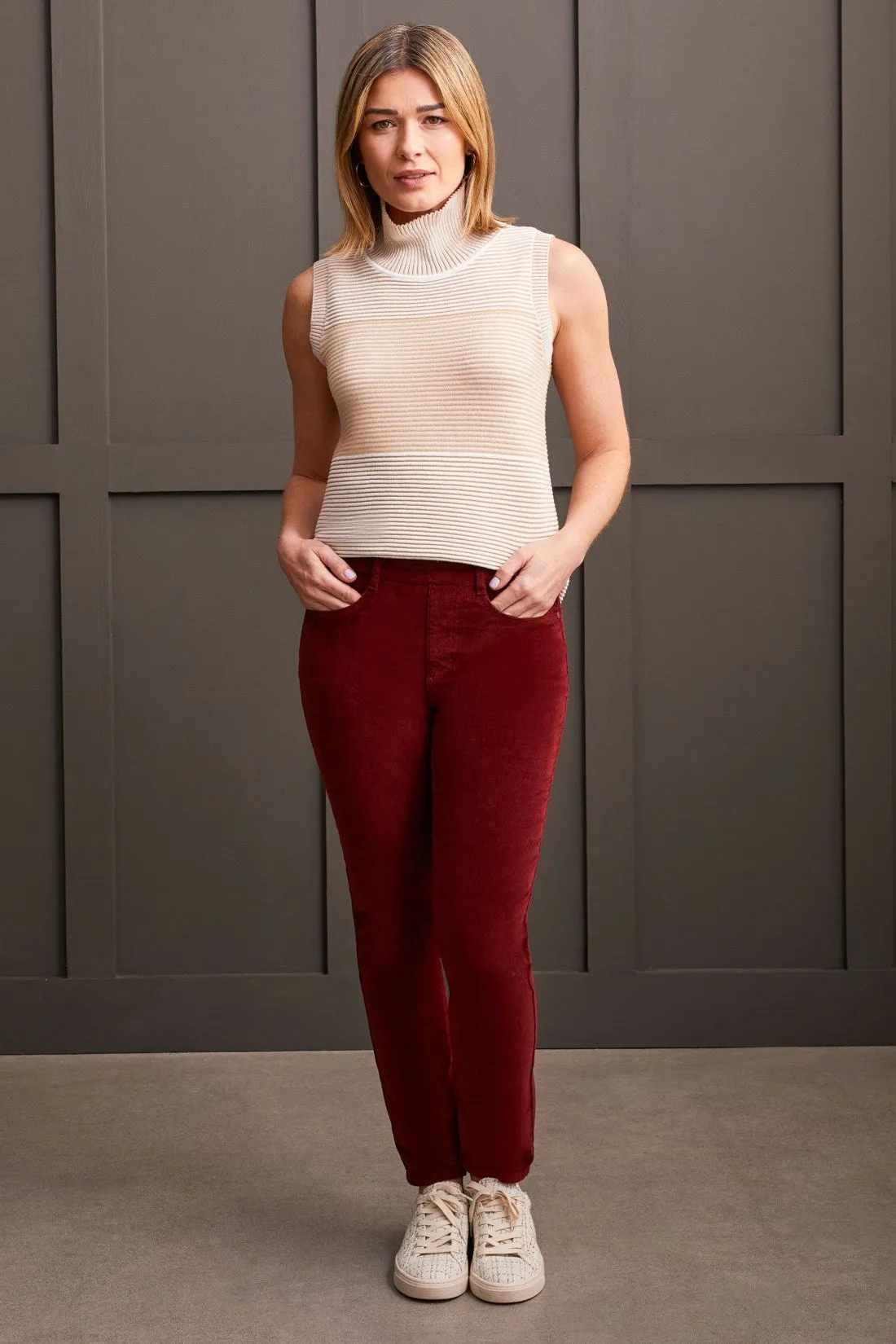 Micro Cord Audrey Pull-On Slim Ankle Pants-Dk. Portwine sold by Tribal product image thumbnail 2