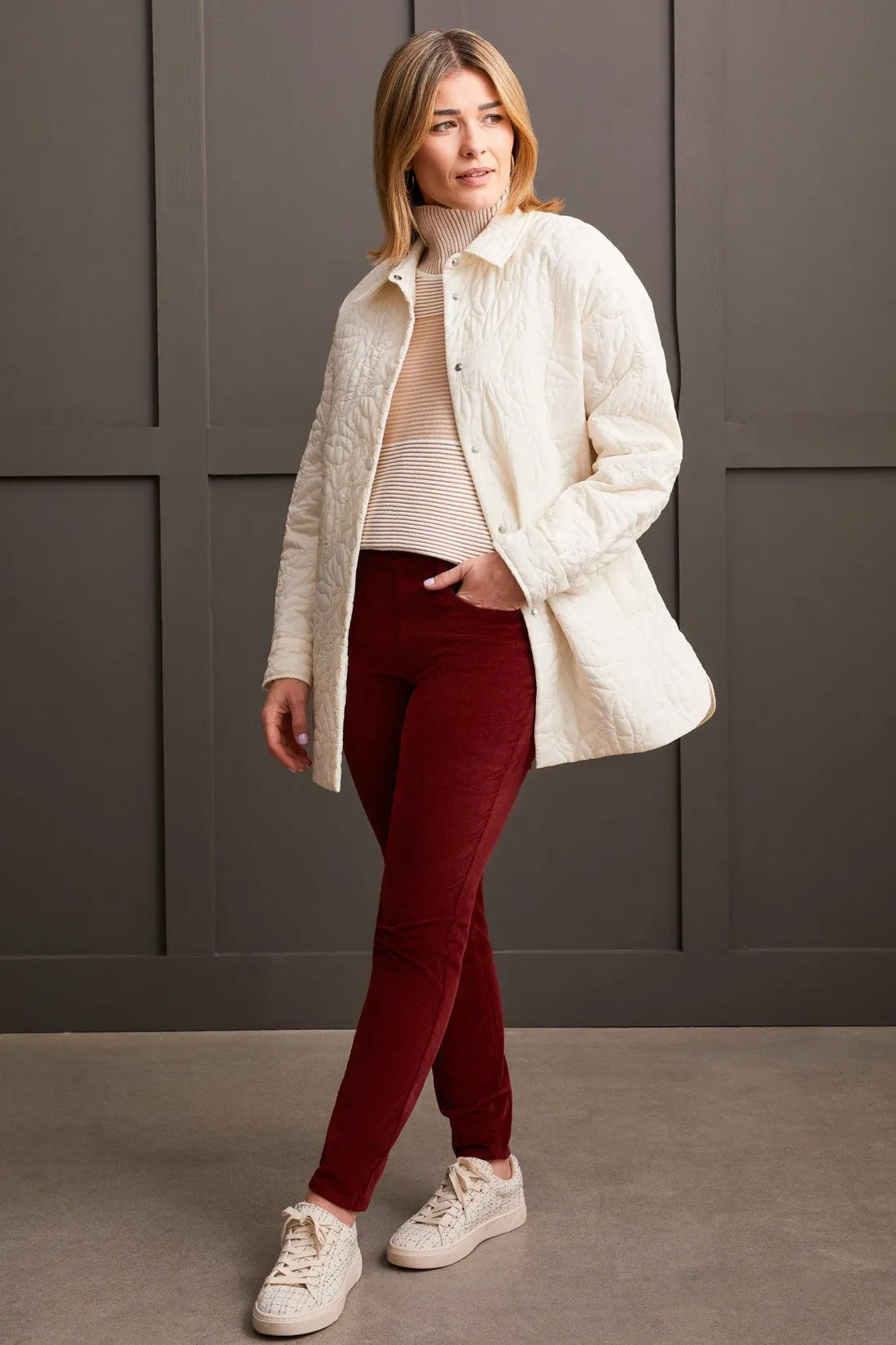 Micro Cord Audrey Pull-On Slim Ankle Pants-Dk. Portwine sold by Tribal