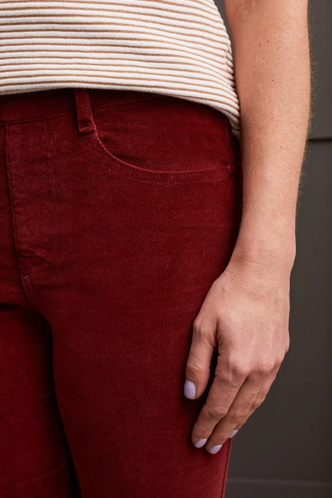 Micro Cord Audrey Pull-On Slim Ankle Pants-Dk. Portwine sold by Tribal product image thumbnail 3