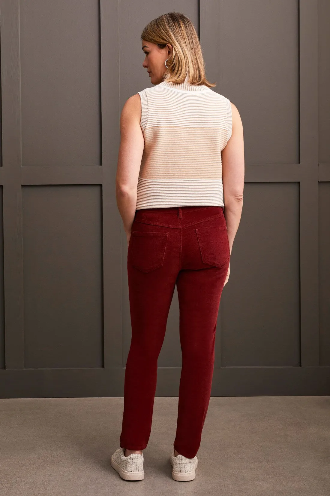Micro Cord Audrey Pull-On Slim Ankle Pants-Dk. Portwine sold by Tribal product image thumbnail 4