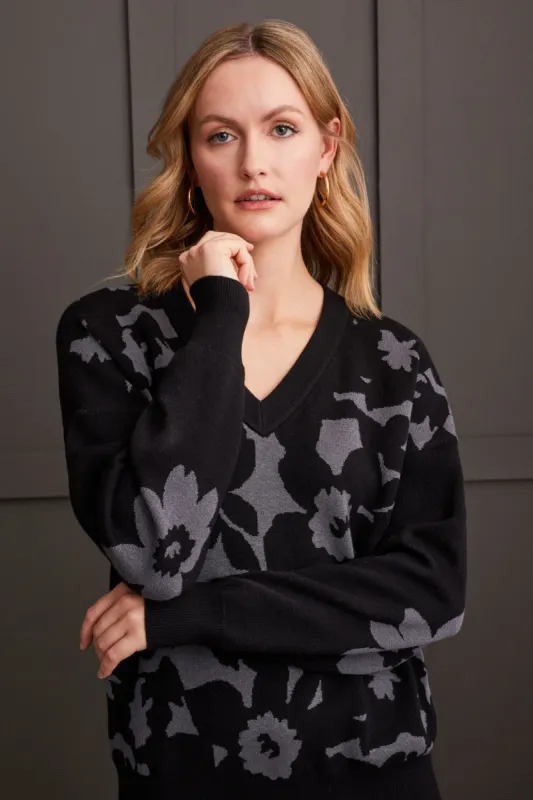 V-Neck Intarsia Sweater-H.Grey sold by Tribal