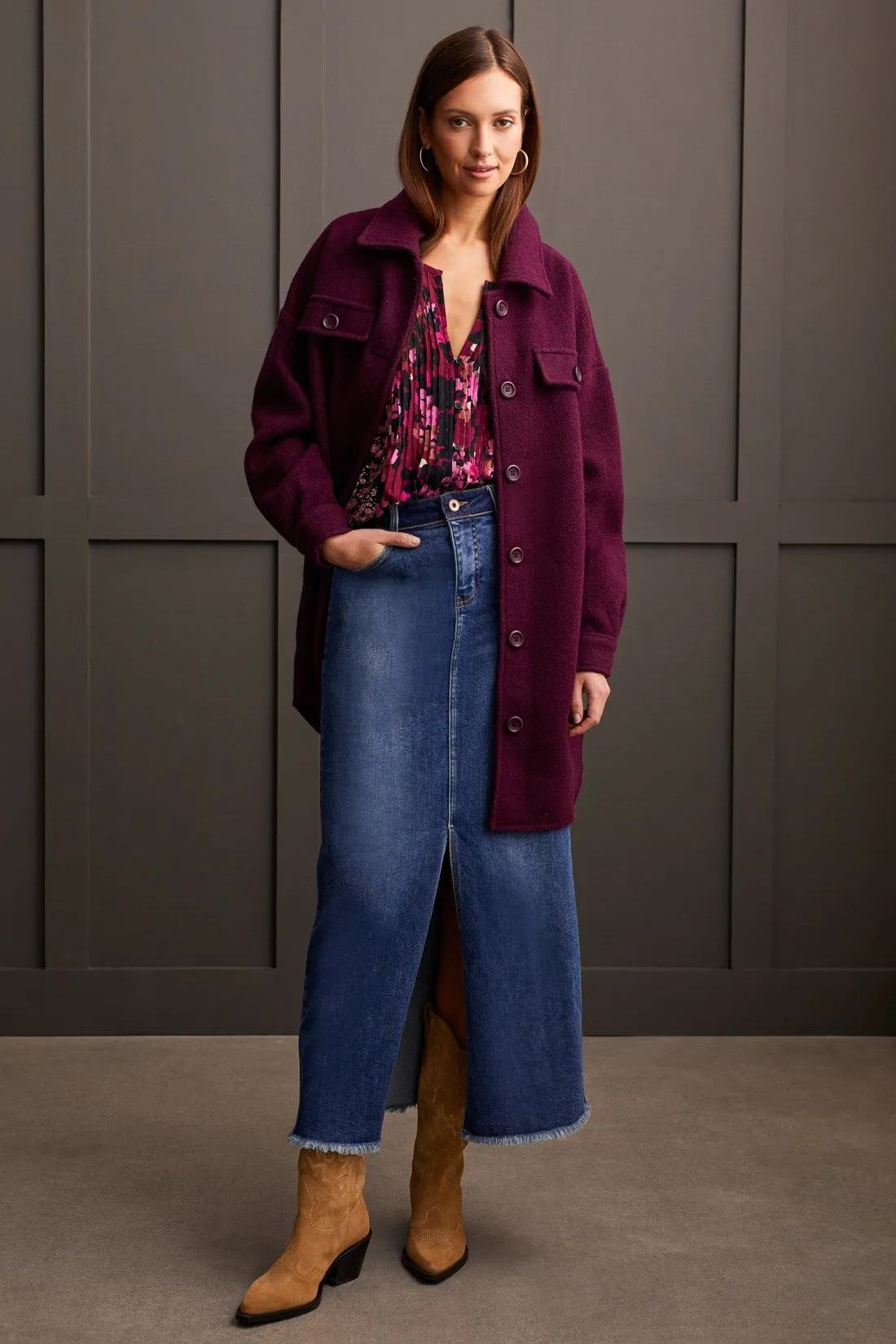 BUTTON-UP BLOUSE WITH COMBO PRINT-Port wine sold by Tribal product image thumbnail 4