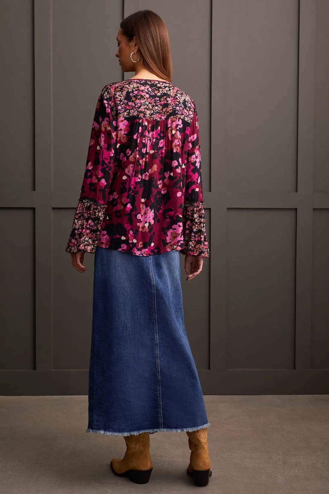 BUTTON-UP BLOUSE WITH COMBO PRINT-Port wine sold by Tribal product image thumbnail 2