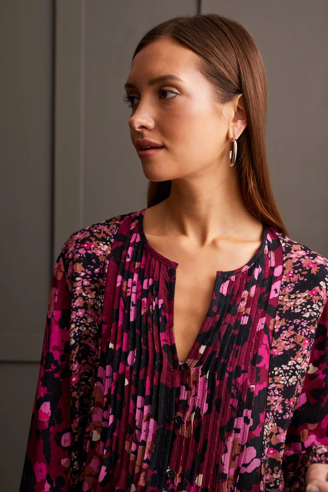 BUTTON-UP BLOUSE WITH COMBO PRINT-Port wine sold by Tribal product image thumbnail 3